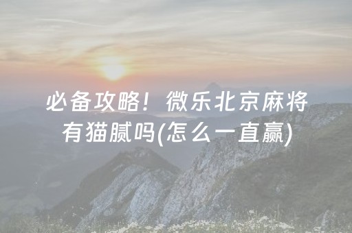 必备攻略！微乐北京麻将有猫腻吗(怎么一直赢)