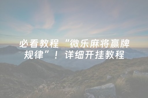 必看教程“微乐麻将赢牌规律”！详细开挂教程（确实真的有挂)-抖音