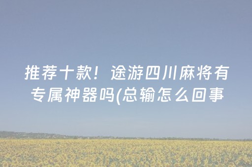 推荐十款！途游四川麻将有专属神器吗(总输怎么回事)