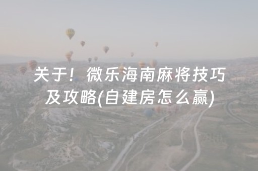关于！微乐海南麻将技巧及攻略(自建房怎么赢)