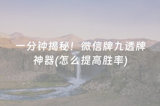 一分钟揭秘！微信牌九透牌神器(怎么提高胜率)