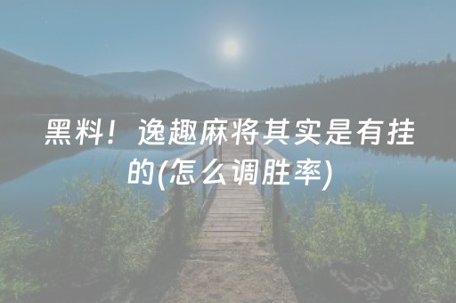 黑料！逸趣麻将其实是有挂的(怎么调胜率)