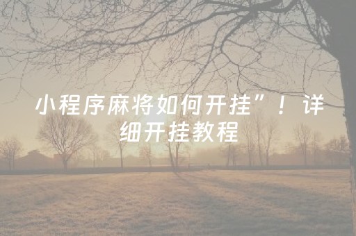 玩家必备教程“小程序微乐麻将怎么打才能赢（专用辅牌神器免安装）