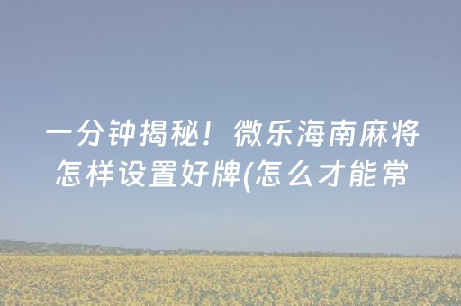 一分钟揭秘！微乐海南麻将怎样设置好牌(怎么才能常赢)