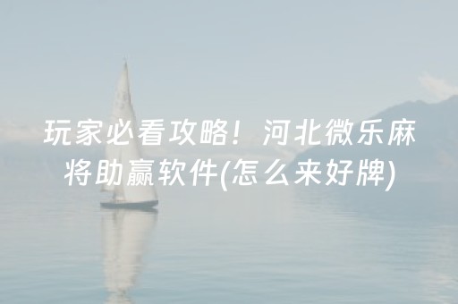 玩家必看攻略！河北微乐麻将助赢软件(怎么来好牌)