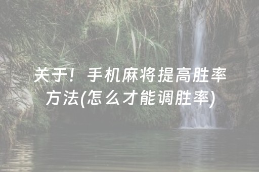 关于！手机麻将提高胜率方法(怎么才能调胜率)