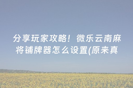 分享玩家攻略！微乐云南麻将铺牌器怎么设置(原来真的有挂)