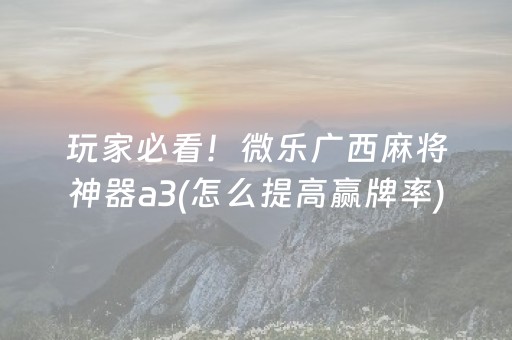 玩家必看！微乐广西麻将神器a3(怎么提高赢牌率)