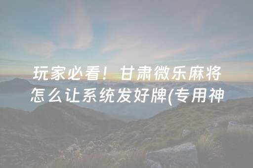 玩家必看！甘肃微乐麻将怎么让系统发好牌(专用神器胡牌技巧)