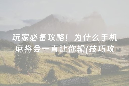 玩家必备攻略！为什么手机麻将会一直让你输(技巧攻略怎样拿好牌)