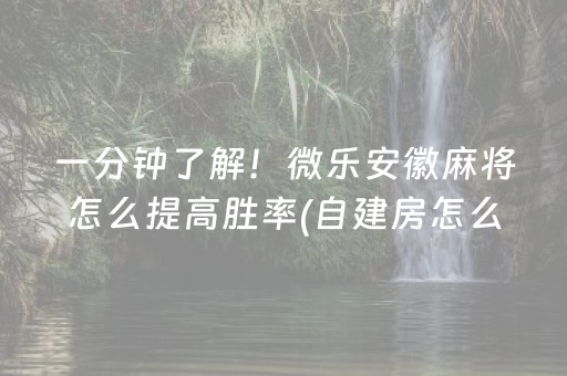 一分钟了解！微乐安徽麻将怎么提高胜率(自建房怎么赢)