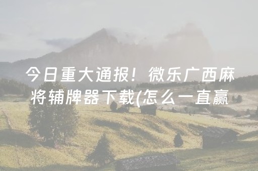 今日重大通报！微乐广西麻将辅牌器下载(怎么一直赢)