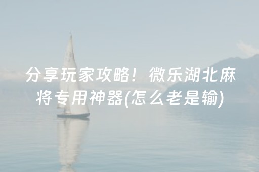 分享玩家攻略！微乐湖北麻将专用神器(怎么老是输)