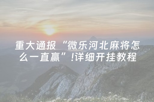 重大通报“微乐河北麻将怎么一直赢”!详细开挂教程-抖音