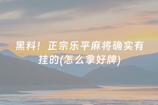 黑料！正宗乐平麻将确实有挂的(怎么拿好牌)