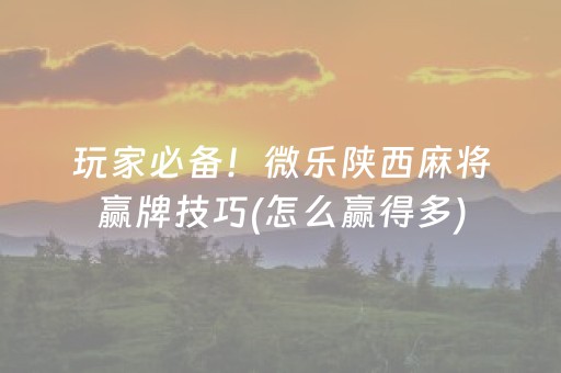 玩家必备！微乐陕西麻将赢牌技巧(怎么赢得多)