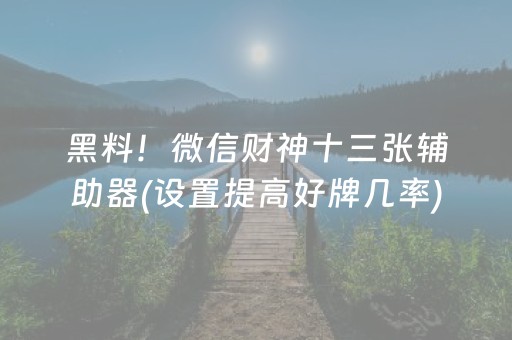 黑料！微信财神十三张辅助器(设置提高好牌几率)