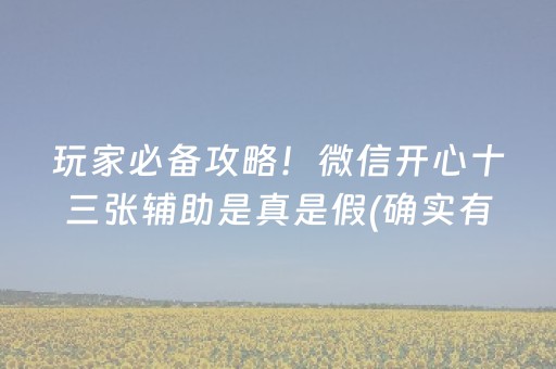 玩家必备攻略！微信开心十三张辅助是真是假(确实有挂)