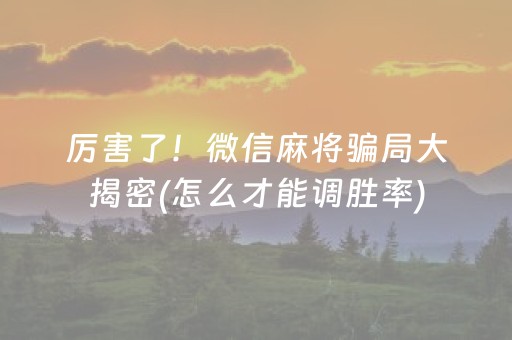厉害了！微信麻将骗局大揭密(怎么才能调胜率)