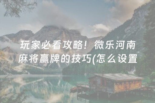玩家必看攻略！微乐河南麻将赢牌的技巧(怎么设置才能赢)