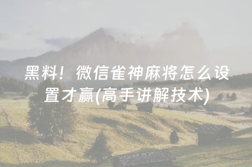黑料！微信雀神麻将怎么设置才赢(高手讲解技术)