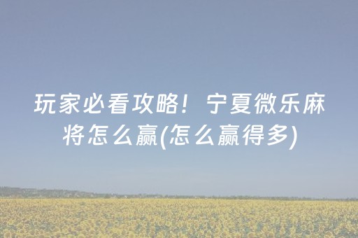 玩家必看攻略！宁夏微乐麻将怎么赢(怎么赢得多)