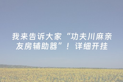 我来告诉大家“功夫川麻亲友房辅助器”！详细开挂教程（确实真的有挂)-抖音