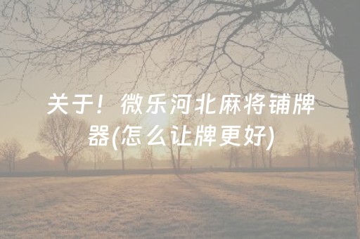 关于！微乐河北麻将铺牌器(怎么让牌更好)