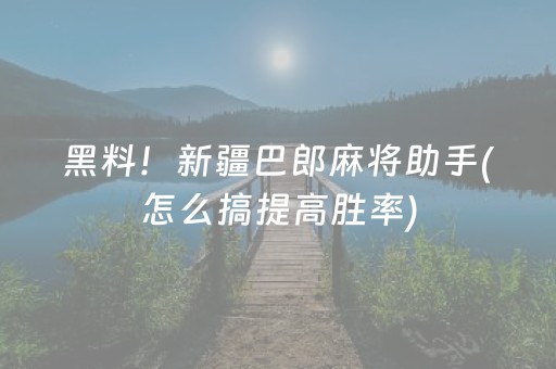黑料！新疆巴郎麻将助手(怎么搞提高胜率)