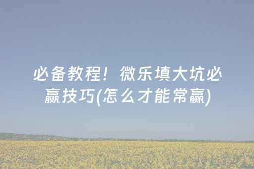 必备教程！微乐填大坑必赢技巧(怎么才能常赢)