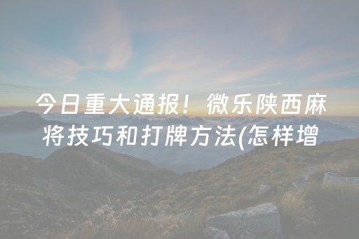 今日重大通报！微乐陕西麻将技巧和打牌方法(怎样增加胜率)