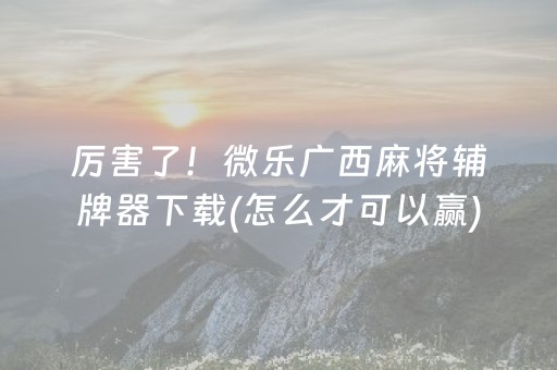 厉害了！微乐广西麻将辅牌器下载(怎么才可以赢)
