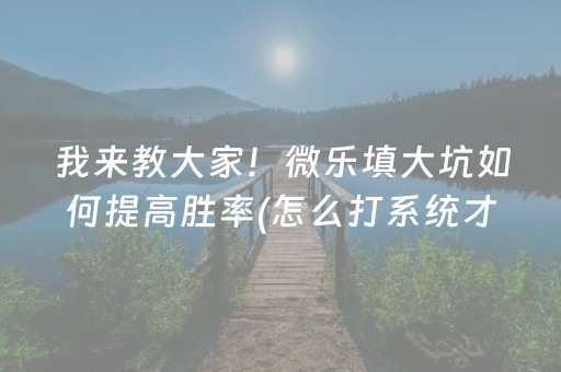 我来教大家！微乐填大坑如何提高胜率(怎么打系统才能给好牌)