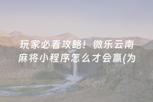 玩家必看攻略！微乐云南麻将小程序怎么才会赢(为啥我总是输)
