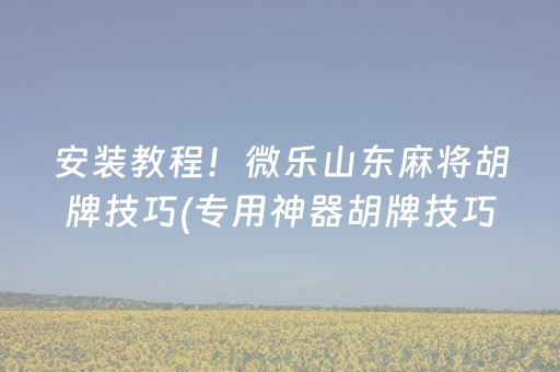 安装教程！微乐山东麻将胡牌技巧(专用神器胡牌技巧)