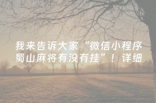 我来告诉大家“微信小程序蜀山麻将有没有挂”！详细开挂教程（确实真的有挂)-抖音