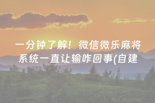 一分钟了解！微信微乐麻将系统一直让输咋回事(自建房怎么赢)