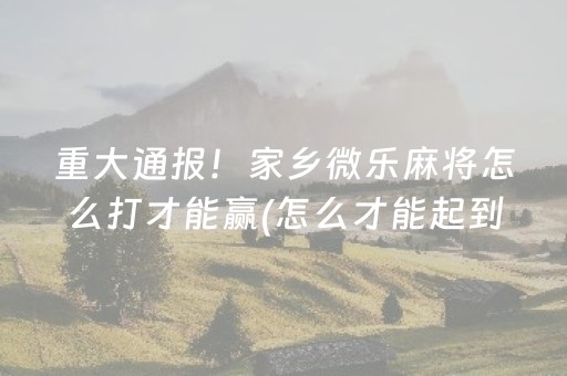重大通报！家乡微乐麻将怎么打才能赢(怎么才能起到好牌)