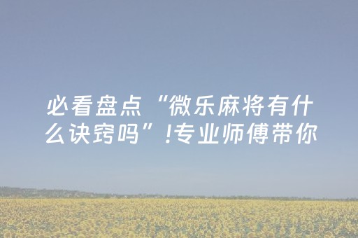 必看盘点“微乐麻将有什么诀窍吗”!专业师傅带你一起了解（详细教程）-抖音