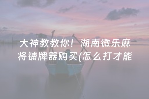大神教教你！湖南微乐麻将铺牌器购买(怎么打才能赢)