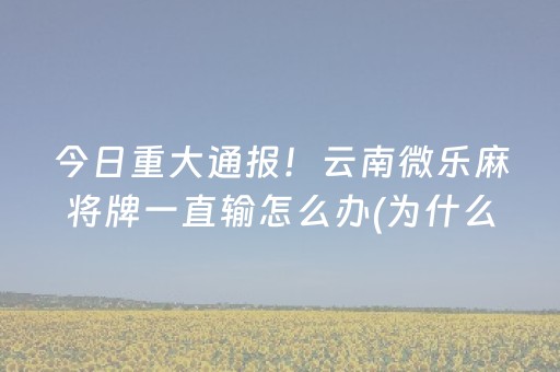今日重大通报！云南微乐麻将牌一直输怎么办(为什么老是输呢)