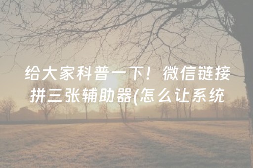 给大家科普一下！微信链接拼三张辅助器(怎么让系统给你发好牌)