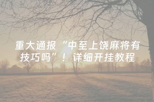 重大通报“中至上饶麻将有技巧吗”！详细开挂教程（确实真的有挂)-抖音