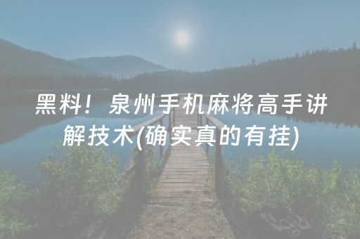 黑料！泉州手机麻将高手讲解技术(确实真的有挂)