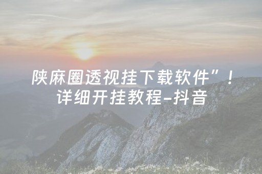 陕麻圈透视挂下载软件”!详细开挂教程-抖音