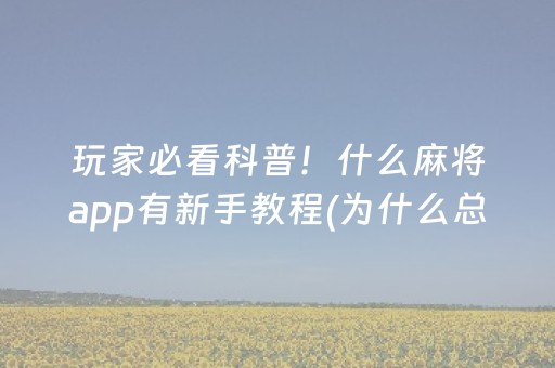 玩家必看科普！什么麻将app有新手教程(为什么总是输)