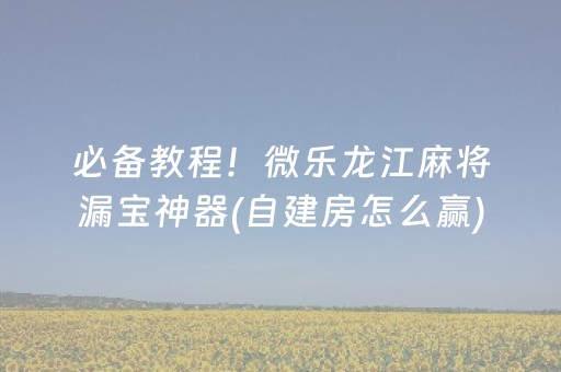 必备教程！微乐龙江麻将漏宝神器(自建房怎么赢)