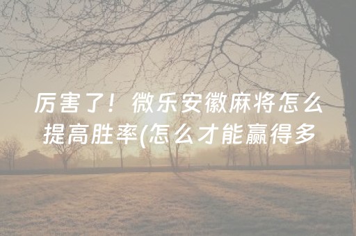 厉害了！微乐安徽麻将怎么提高胜率(怎么才能赢得多)