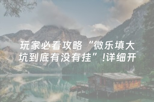 玩家必看攻略“微乐填大坑到底有没有挂”!详细开挂教程-抖音