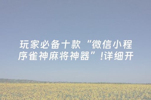 玩家必备十款“微信小程序雀神麻将神器”!详细开挂教程-抖音